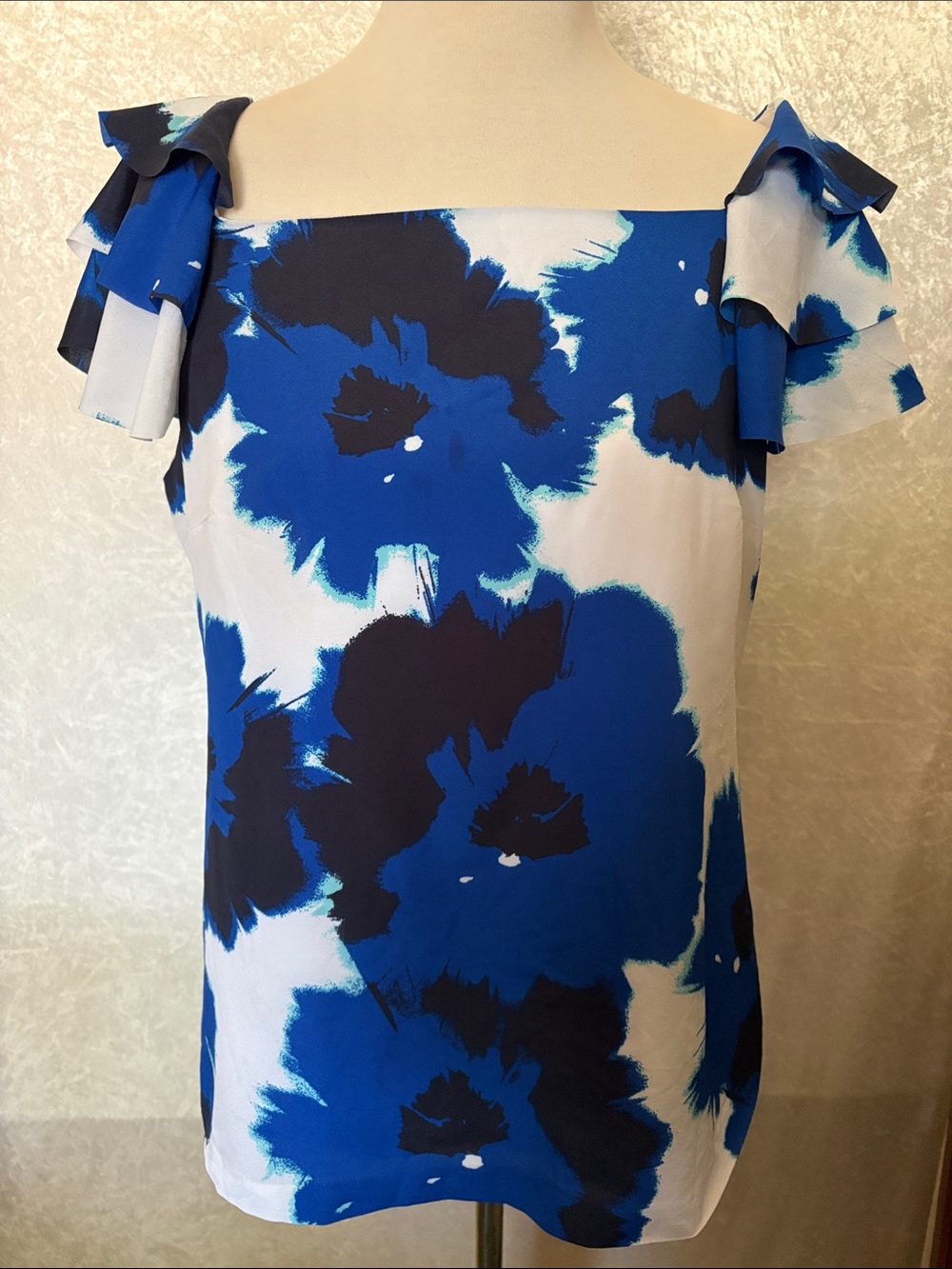 Banana Republic Royal Blue, Navy & White Floral Off-Shoulder Top Size 12P